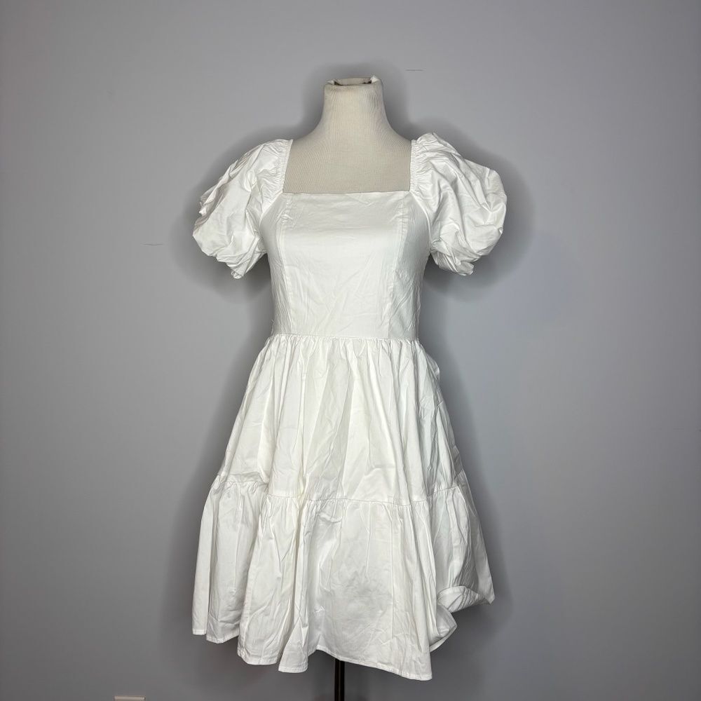 Blue b- White Puff Sleeve Dress